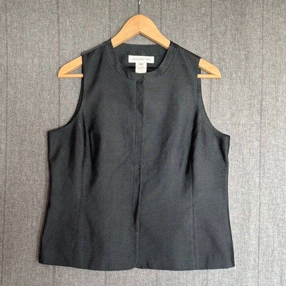 Jones New York 100% Silk Gray Tweed Button Front Vest Sleeveless Top Size 12 - Picture 1 of 9